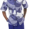 Purple Abstract Design Walking Suit 2 Piece Short Sleeve Set -Clothing Shop 72204 PURPLE
