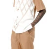 Tan Criss Cross 2 Piece Short Sleeve Walking Suit With Shorts