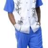 Royal Blue Tropical Print 2 Piece Short Sleeve Walking Suit With Shorts