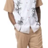 Tan Tropical Print 2 Piece Short Sleeve Walking Suit With Shorts 1 Tan Tropical Print 2 Piece Short Sleeve Walking Suit With Shorts -Clothing Shop 72207 tan s