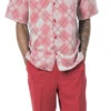 Red 2 Piece Short Sleeve Walking Suit Argyle Pattern With Shorts -Clothing Shop 72216red