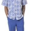 Royal Blue 2 Piece Short Sleeve Walking Suit Argyle Pattern With Shorts -Clothing Shop 72216royal s