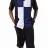 Navy Color Block Walking Suit 2 Piece Short Sleeve Set With Shorts -Clothing Shop 72301 NAVY