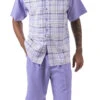 Lavender Plaid Walking Suit 2 Piece Short Sleeve Set With Shorts -Clothing Shop 72302 lavender