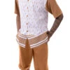 Cognac Abstract Design Walking Suit 2 Piece Short Sleeve Set With Shorts -Clothing Shop 72303 Cognac
