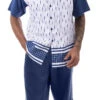 Navy Abstract Design Walking Suit 2 Piece Short Sleeve Set With Shorts