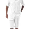 White Tone On Tone Vertical Stripes Walking Suit 2 Piece Short Sleeve Set With Shorts 1 White Tone On Tone Vertical Stripes Walking Suit 2 Piece Short Sleeve Set With Shorts -Clothing Shop 72306 White