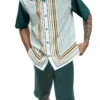 Emerald Green Symmetry Pattern Walking Suit 2 Piece Short Sleeve Set With Shorts -Clothing Shop 72308 EMERALD