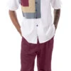 Burgundy Geometric Design Walking Suit 2 Piece Short Sleeve Set With Shorts -Clothing Shop 72309 Burgundy