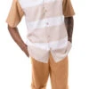 Tan Horizontal Stripes 2 Piece Walking Suit Set With Shorts -Clothing Shop 72310 Tan