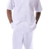 White Walking Suit Tone On Tone Vertical Stripes 2 Piece Short Sleeve Set With Shorts -Clothing Shop 72311 White