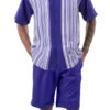 Purple Tone On Tone Stripes Walking Suit 2 Piece Short Sleeve Set With Shorts -Clothing Shop 72312 Purple