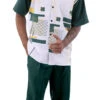 Emerald Green Line Pattern Walking Suit 2 Piece Short Sleeve Set With Shorts -Clothing Shop 72313 EMERALD