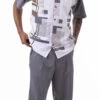 Gray Line Pattern Walking Suit 2 Piece Short Sleeve Set With Shorts 1 Gray Line Pattern Walking Suit 2 Piece Short Sleeve Set With Shorts -Clothing Shop 72313 Gray