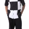 Black Color Block Walking Suit 2 Piece Short Sleeve Set With Shorts -Clothing Shop 72314 BLACK