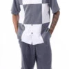 Gray Color Block Walking Suit 2 Piece Short Sleeve Set With Shorts -Clothing Shop 72314 Gray