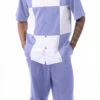 Lavender Color Block Walking Suit 2 Piece Short Sleeve Set With Shorts -Clothing Shop 72314 Lavender