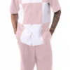 Pink Color Block Walking Suit 2 Piece Short Sleeve Set With Shorts -Clothing Shop 72314 Pink