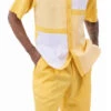 Canary Yellow Houndstooth Color Block Walking Suit 2 Piece Short Sleeve Set With Shorts -Clothing Shop 72317 canery