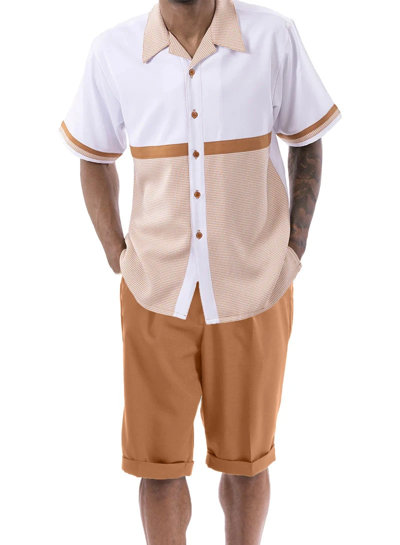 Cognac Houndstooth Color Block Walking Suit 2 Piece Short Sleeve Set With Shorts 3 Cognac Houndstooth Color Block Walking Suit 2 Piece Short Sleeve Set With Shorts