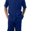 Navy Tone On Tone Striped Walking Suit 2 Piece Short Sleeve Set With Shorts -Clothing Shop 72319 navy