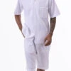 White Tone On Tone Striped Walking Suit 2 Piece Short Sleeve Set With Shorts -Clothing Shop 72319 white