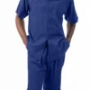 Navy Tone On Tone Windowpane Walking Suit 2 Piece Short Sleeve Set With Shorts -Clothing Shop 72321 navy