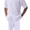 White Tone On Tone Windowpane Walking Suit 2 Piece Short Sleeve Set With Shorts -Clothing Shop 72321 white