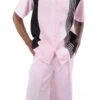 Pink Vertical Stripe Walking Suit 2 Piece Set Short Sleeve Shirt With Shorts -Clothing Shop 72322 PINK