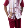 Burgundy Gradient Color Stripe Design Walking Suit 2 Piece Short Sleeve Set With Shorts 2 Burgundy Gradient Color Stripe Design Walking Suit 2 Piece Short Sleeve Set With Shorts -Clothing Shop 72324 Burgundy