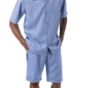 Carolina Blue 2 Piece Short Sleeve Walking Suit Set With Elastic Waistband Shorts
