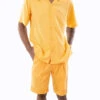 Gold 2 Piece Short Sleeve Walking Suit Set With Elastic Waistband Shorts -Clothing Shop 7696 gold