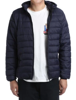 Men's Quilted Puffer Jacket With Detachable Hood In Navy -Clothing Shop 819 Navy 1 S
