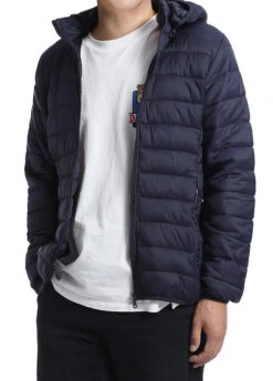 Men's Quilted Puffer Jacket With Detachable Hood In Navy -Clothing Shop 819 Navy 2 S