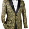 Gold Regular Fit Floral Pattern Jacket Peak Lapel