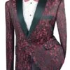 Red Regular Fit Floral Pattern Jacket Peak Lapel -Clothing Shop BF 2 RED 2