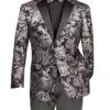 Silver Modern Fit Velvet Jacket Metallic Design -Clothing Shop BM 02 SILVER JPG