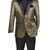 Gold Modern Fit Jacquard Jacket With Matching Bow Tie Metallic Design -Clothing Shop BM 4 GOLD