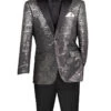Silver Modern Fit Jacquard Jacket With Matching Bow Tie Metallic Design -Clothing Shop BM 4 SILVER