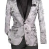 Silver Embroidery Slim Fit Jacket Shawl Lapel With Bow Tie -Clothing Shop BSF 13 SILVER 1