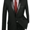 Slim Fit Black Shiny Sharkskin Party Jacket With Sequins Lapel