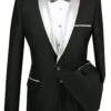 Slim Fit Black Shiny Sharkskin Party Jacket With Silver Sequins Lapel -Clothing Shop BSQ 3 SIL