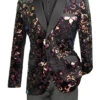 Black Slim Fit Velvet Sequin Floral Pattern Jacket -Clothing Shop BSQ 4 BLACK