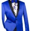 Royal Blue Slim Fit Blazer Stretch Sateen 1 Button With Narrow Shawl Lapel -Clothing Shop BST 1 BLUE