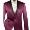 Wine Slim Fit Blazer Stretch Sateen 1 Button With Narrow Shawl Lapel -Clothing Shop BST 1 BUG