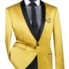 Gold Slim Fit Blazer Stretch Sateen 1 Button With Narrow Shawl Lapel 2 Gold Slim Fit Blazer Stretch Sateen 1 Button With Narrow Shawl Lapel -Clothing Shop BST 1 GOLD