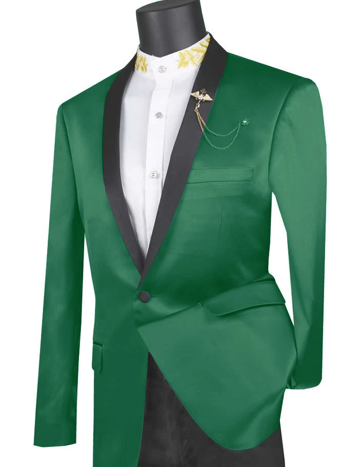 Green Slim Fit Blazer Stretch Sateen 1 Button With Narrow Shawl Lapel 3 Green Slim Fit Blazer Stretch Sateen 1 Button With Narrow Shawl Lapel