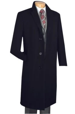 Milan Collection - Wool And Cashmere Regular Fit Dress Top Coat 48" Long In Black