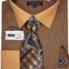 Black Mustard Mini-Houndstooth Dress Shirt Set With Tie And Handkerchief -Clothing Shop DN130M BlackMustard