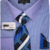 Blue Mini-Houndstooth Dress Shirt Set With Tie And Handkerchief -Clothing Shop DN130M Blue